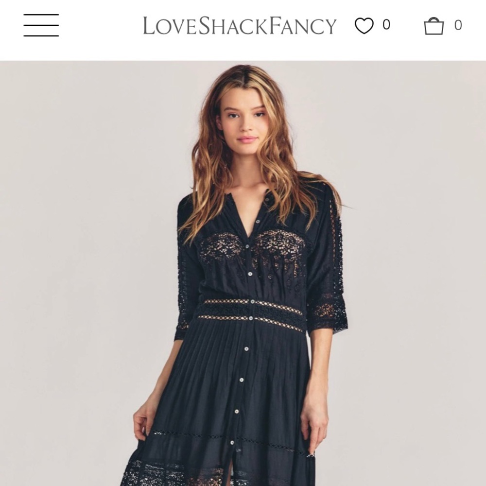 LoveShackFancy Black Lace Maxi Dress